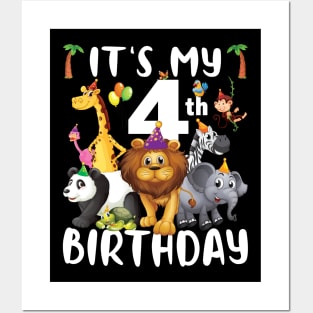 Its My 4th Birthday Safari Jungle Zoo Lovers Birthday Party Posters and Art